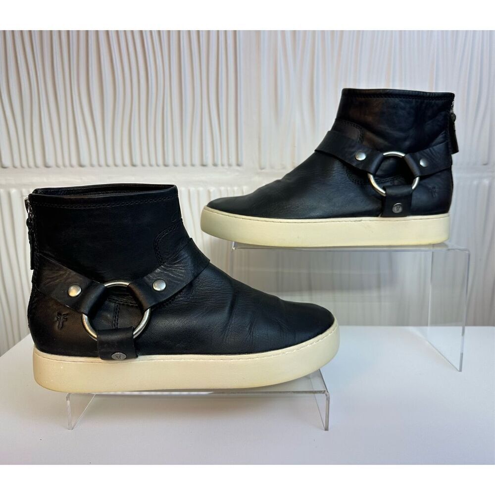 Frye Lena Harness Bootie 70275 Womens Black Leather Zipper Booties Boots - $268